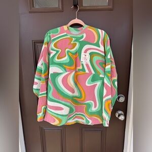 Disney Womens Spirit Jersey Swirl Retro 2022 Pink Green Pullover